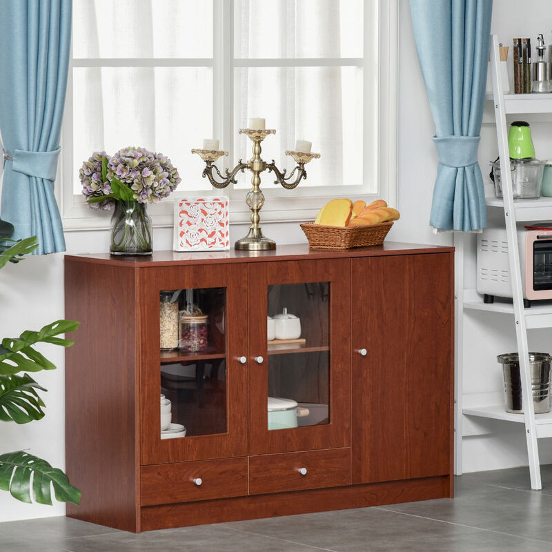 Kitchen Buffet Cabinet Storage Sideboard Buffet Sideboard with Cabinets, Framed Acrylic Doors and Tabletop, Brown