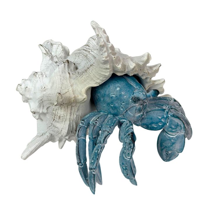 Blue Hermit Crab Statue Resin Coastal Seashell Figurine 525 Inch Decor
