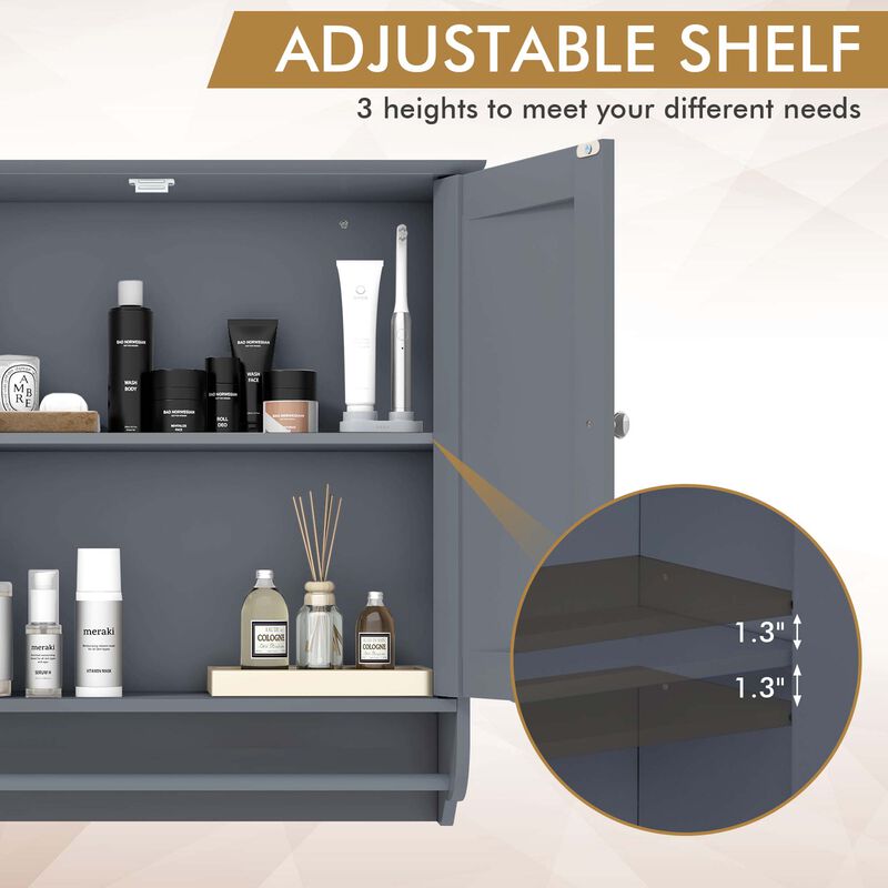 Costway Wall Mounted Bathroom Medicine Cabinet Storage Cupboard with Towel Bar Grey