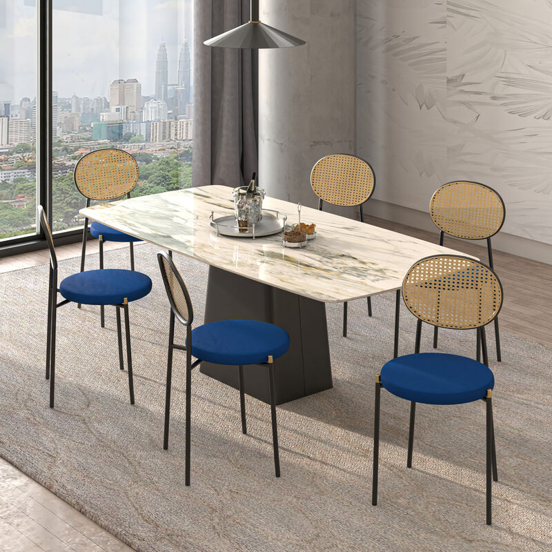 LeisureMod Euston Modern Dining Chair with Wicker Back and Velvet Seat, Indoor Kitchen, Dining Room, Home, Contemporary Side Chair Seating