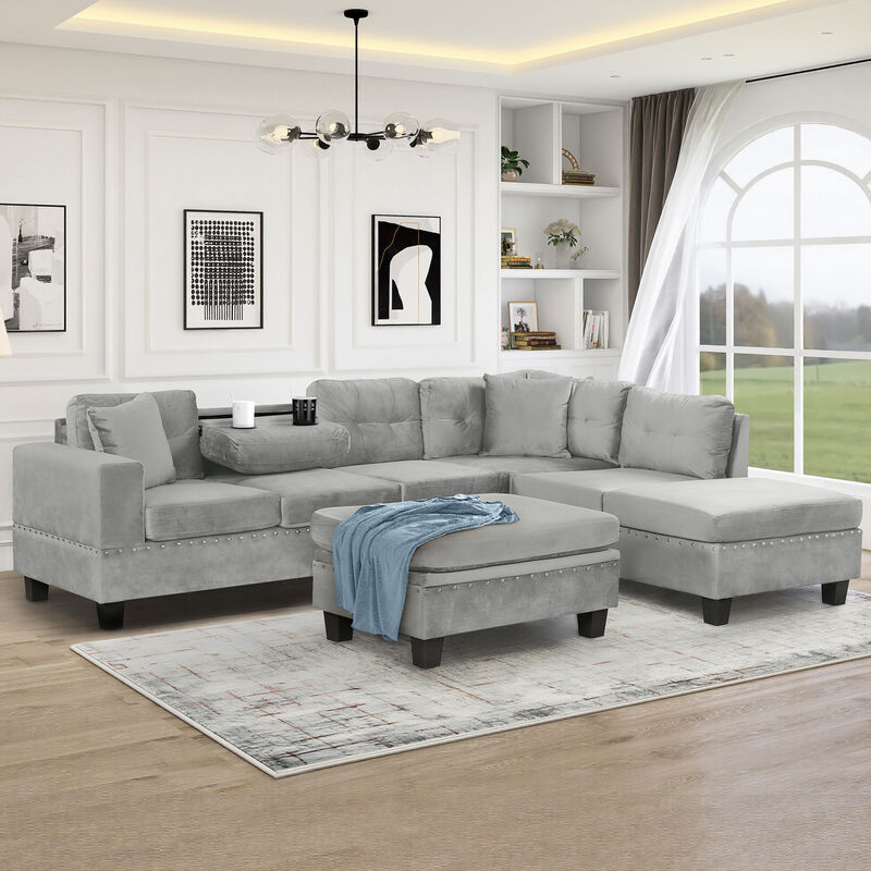 Merax Modern Sectional Sofa with Storage Ottoman