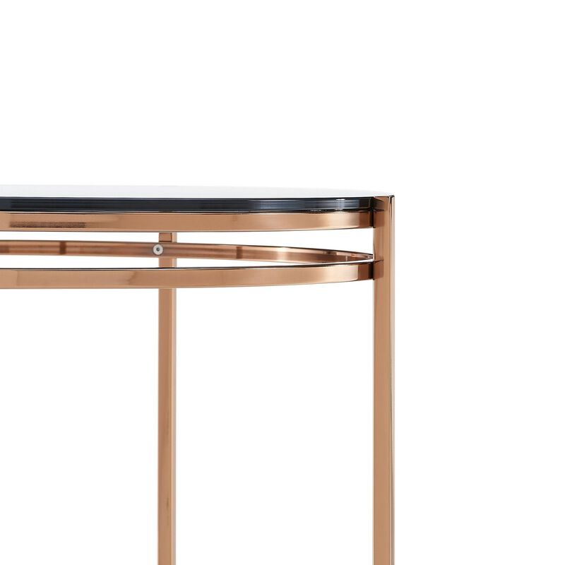 Cid 22 Inch Modern End Table, Black Glass Top, Rose Gold Legs-Benzara image number 4