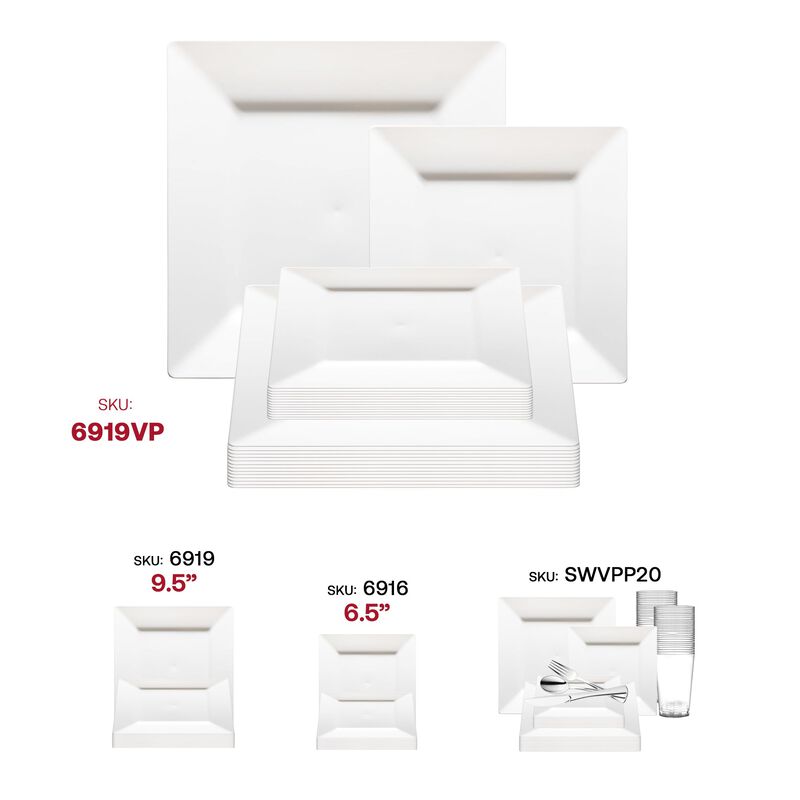 White Square Plastic Plates Dinnerware Value Set (40 Sets) image number 6