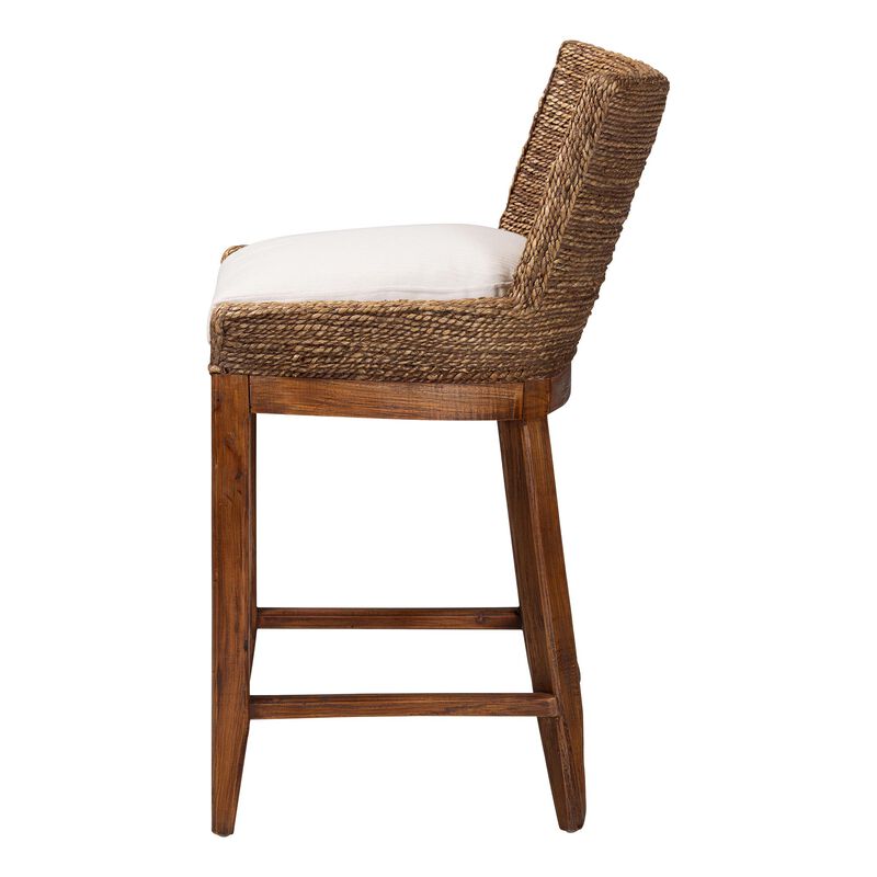 bali & pari Ridley Seagrass Counter Stool with Mahogany Wood Frame - Coastal Seating with Woven Square Back and Cushioned Seat for Kitchen Island or Breakfast Bar image number 3