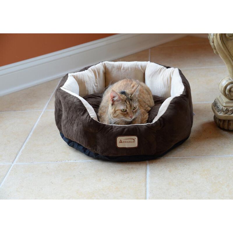 Armarkat Pet Bed With Polyfill In Beige & Mocha For Cats And Extra Small Dogs
