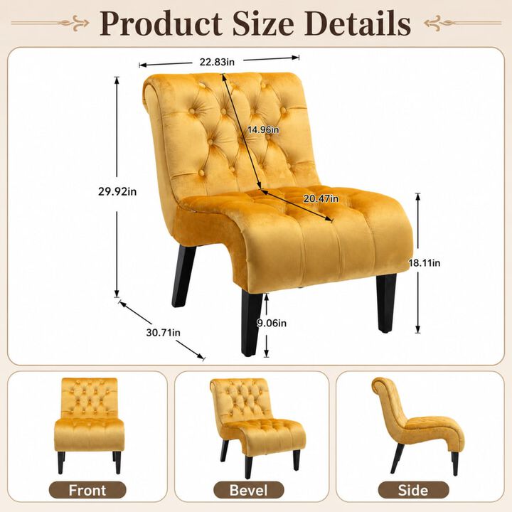GOODSILO Armless Velvet Upholstered Accent Chair Leisure Chair with Wooden Legs for Living Room, Bedroom, Office, Small Spaces