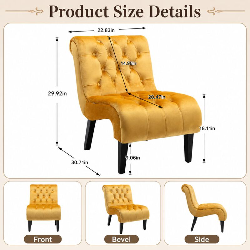 GOODSILO Armless Velvet Upholstered Accent Chair Leisure Chair with Wooden Legs for Living Room, Bedroom, Office, Small Spaces image number 1