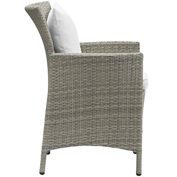 Modway Conduit Wicker Rattan Outdoor Patio Dining Arm Chair with Cushion in Light Gray White