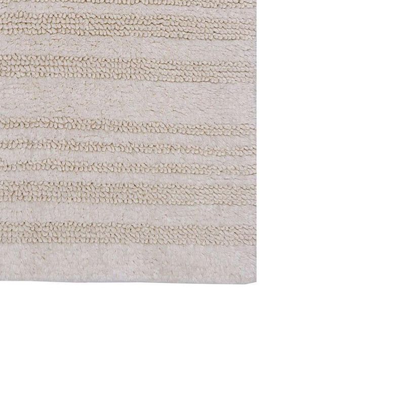 Knightsbridge Luscious Textured Striped All Season Soft Plush Cotton Reversible & Soft Bath Rug 21" X 34" Ivory