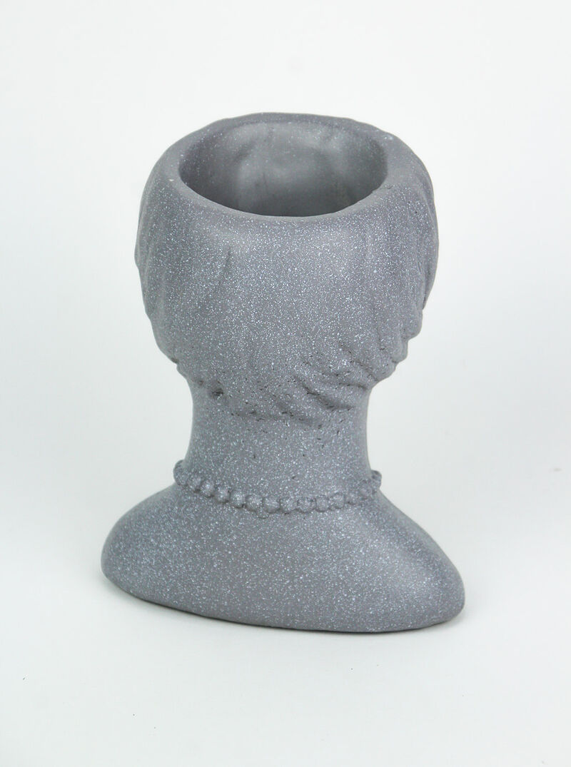 Set of 2 Roaring 20's Flapper Lady Gray Concrete Head Mini Planter 6 Inches Tall image number 2