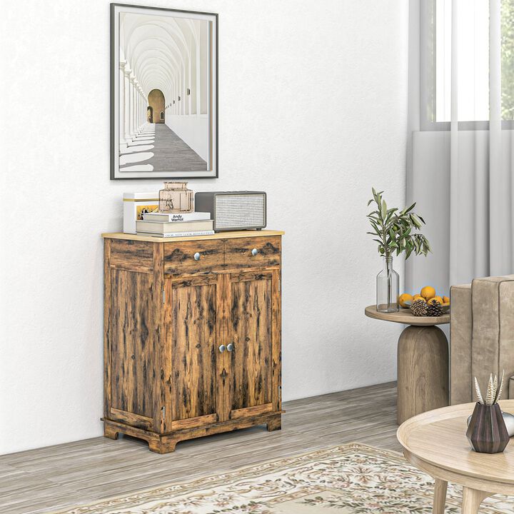 Sideboard Buffet Cabinet Kitchen Cabinet, Coffee Bar Storage with Solid Wood Top, Adjustable Shelf, and 2 Drawers for Living Room, Brown