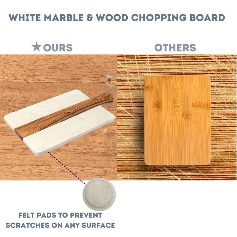 15 x 8 White Marble and Wood Accent Charcuterie Board with Handle image number 4