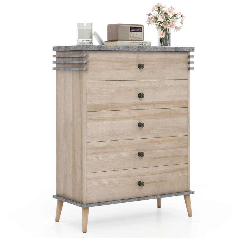 Wooden Farmhouse Chest of Drawers, Tall Storage Dresser Organizer Unit