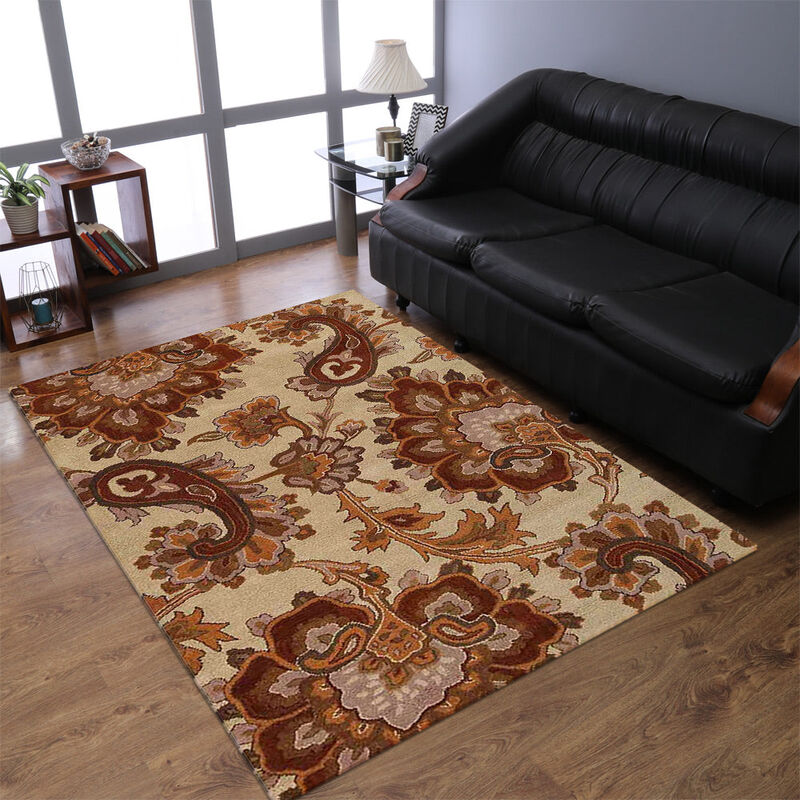 RUGSOTIC CARPETS HAND TUFTED WOOL ECO-FRIENDLY AREA RUGS  - Rectangle Shape, Size, Floral Modern Design, High Pile Thick Handmade Anti Skid Area Rugs for Living Room, Bed Room (K00151) image number 1