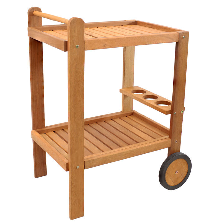 Sunnydaze Malaysian Hardwood Indoor/Outdoor 2-Tier Serving Cart