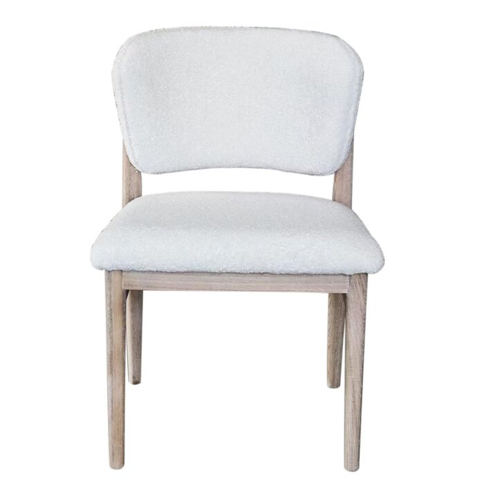 Dining Side Chair Set of 2, Plush White, Open Back, Natural Gray Wood