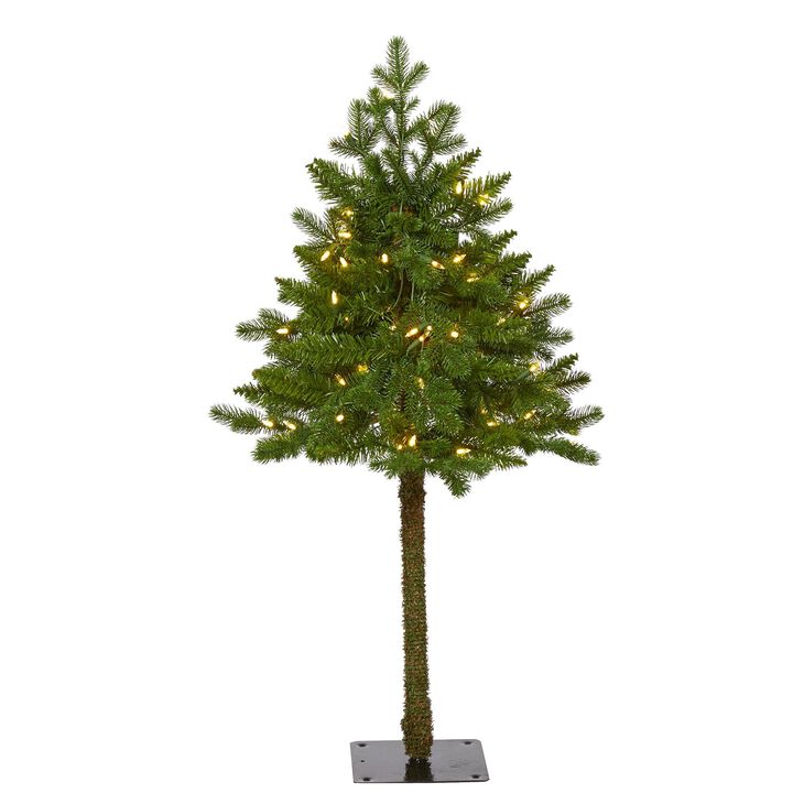 Nearly Natural Swiss Alpine Artificial Christmas Tree with Clear LED Lights and Bendable Branches