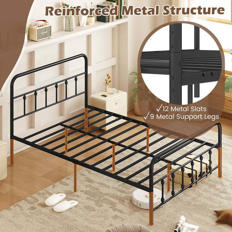 Metal Bed Frame with Storage Space Underneath and Attached Headboard