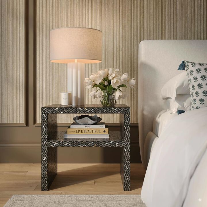 Tov Furniture Derry Black Mother of Pearl Nightstand