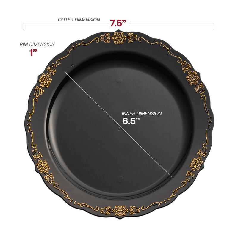Black with Gold Vintage Rim Round Plastic Dinnerware Value Set (120 Sets) image number 3