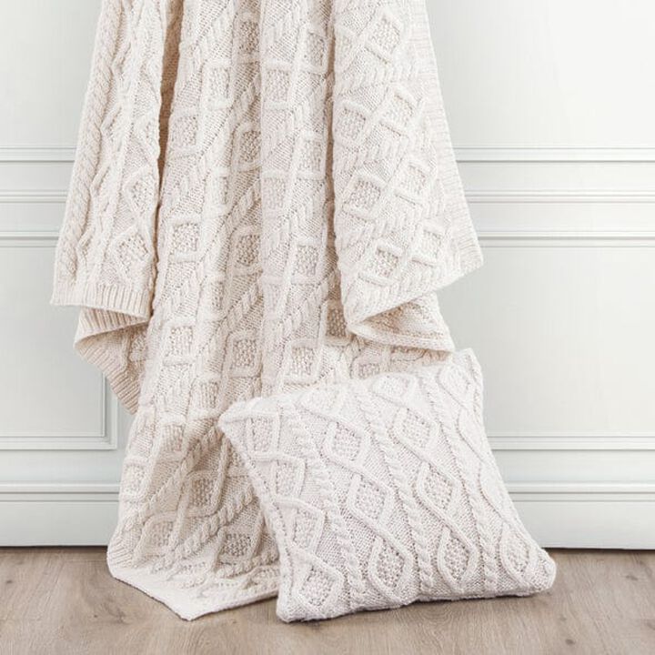 Cable Knit Soft Diamond Cream Throw Pillow