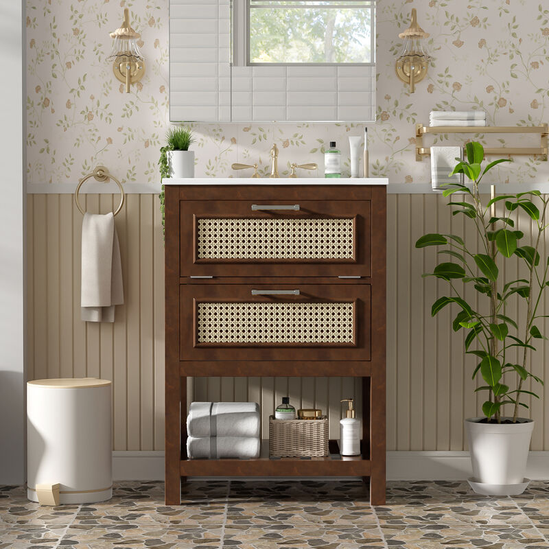 ELEMENT ACE 24 Inch Bathroom Vanity with Integrated Ceramic Sink, Deep & Tip-Out Storage Drawers, Space-Saving Modern Cabinet for Small Medium Restrooms image number 1