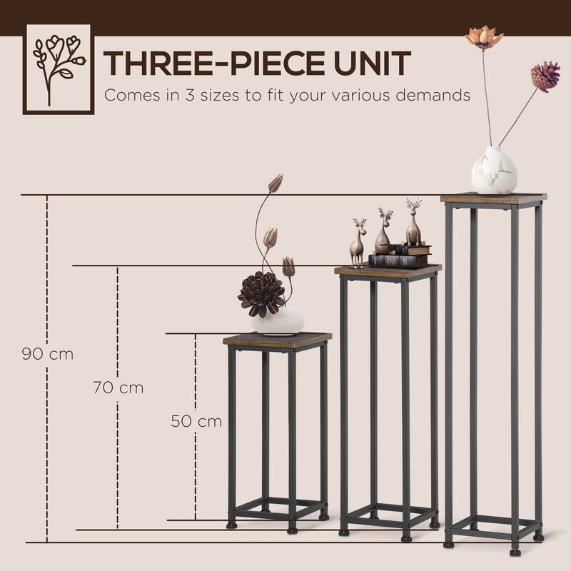 Outdoor Plant Stand Set: 3 Display End Tables, Corner Planter Pot Racks for Home, Patio image number 3