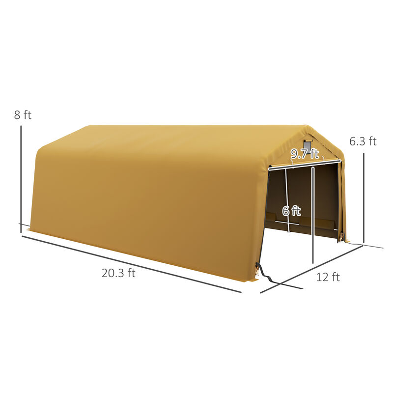 Outsunny 12' x 20' Heavy Duty Carport, Portable Garage Canopy Tent with 2 Ventilation Windows and Large Door, for Car, Truck, Boat, Motorcycle, Bike, Garden Tools, Beige