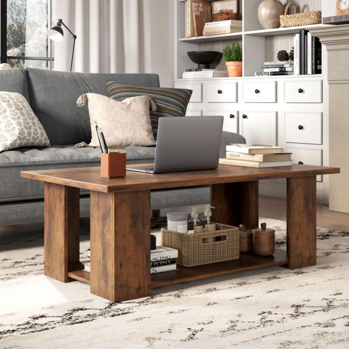 Hivvago Large 41 Inch 2-tier Wooden Modern Coffee Table with Storage Shelf