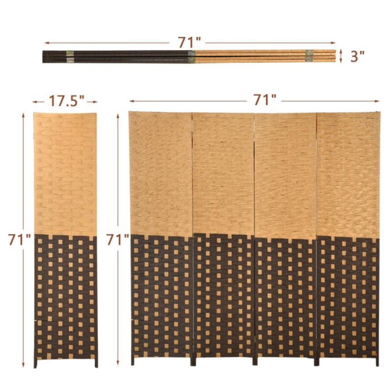 Hivvago 4 Panel Portable Folding Hand-Woven Wall Divider Suitable for Home Office-Brown