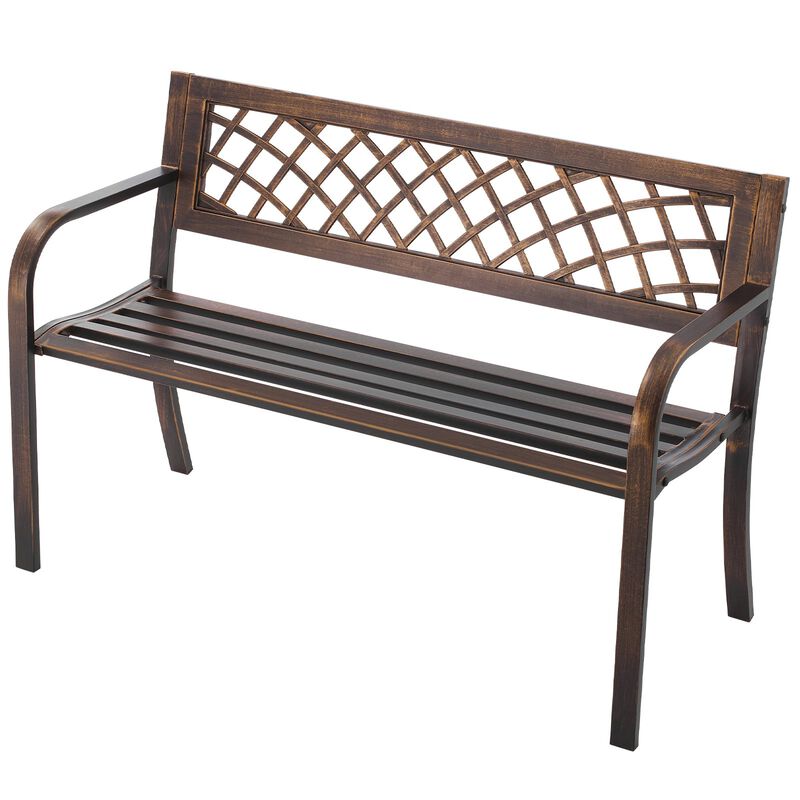 Weatherproof Outdoor Garden Bench with Steel Frame PVC Mesh Back Patio Seating-Antique Bronze image number 3