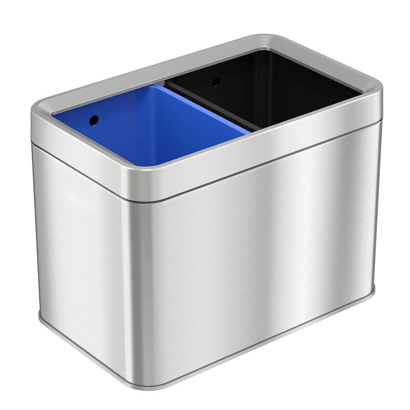 iTouchless 5.3 Gallon / 20 Liter Dual Compartment Open Top Trash Can & Recycle Bin