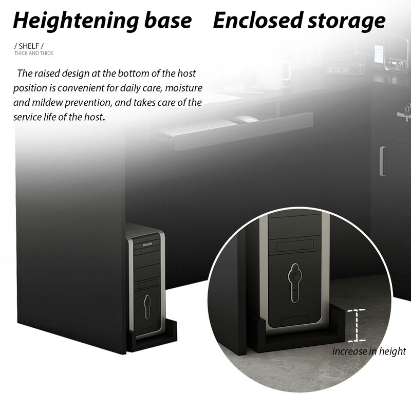 FUFU&GAGA Modern L-Shaped Office Desk with Hutch and Storage (55.9" L x 32.3" W x 48.4" H), Black