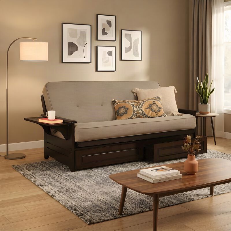 Phoenix Frame-Espresso Finish-Linen Stone Mattress-Storage Drawers image number 5