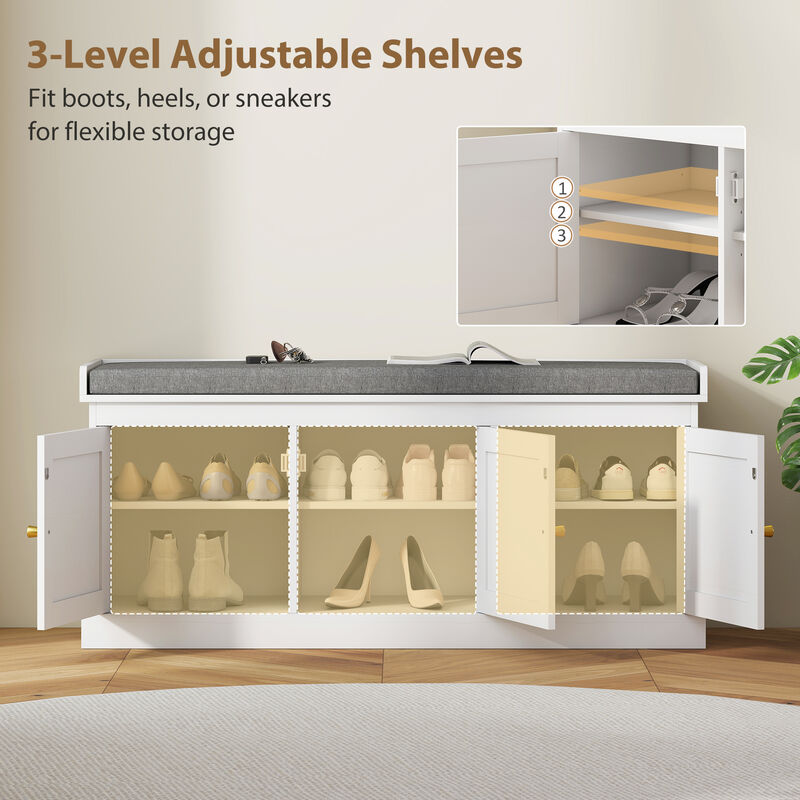 Hivvago Entryway Shoe Bench with Woven Doors and Shelves image number 6