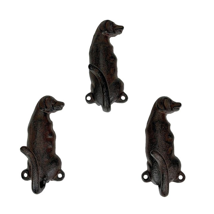 Set Of 3 Dog Wall Hooks Rustic Brown Cast Iron 45 In Decorative Hooks