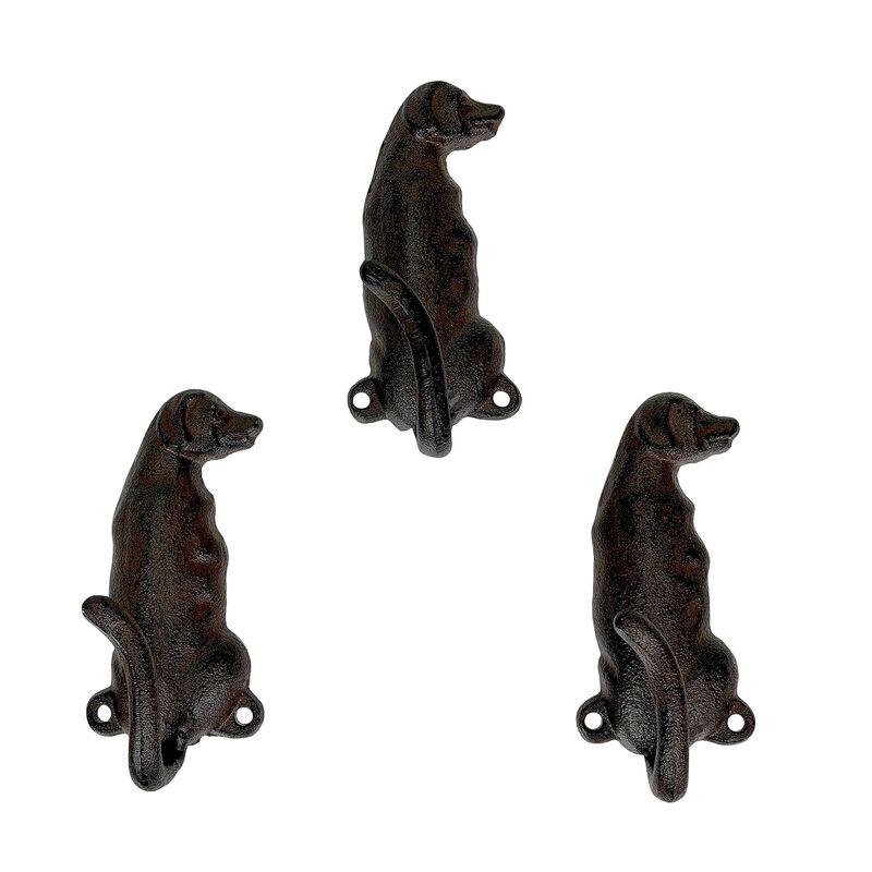 Set Of 3 Dog Wall Hooks Rustic Brown Cast Iron 45 In Decorative Hooks image number 0