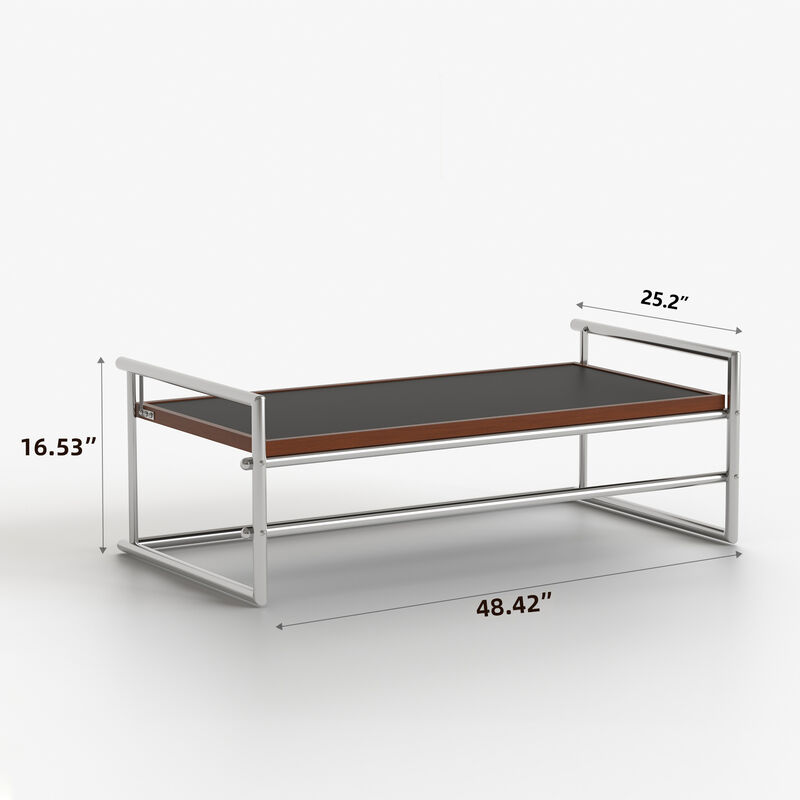 Wooden Flipping Coffee Table with Metal Legs for Living Room 48.42", Black image number 7