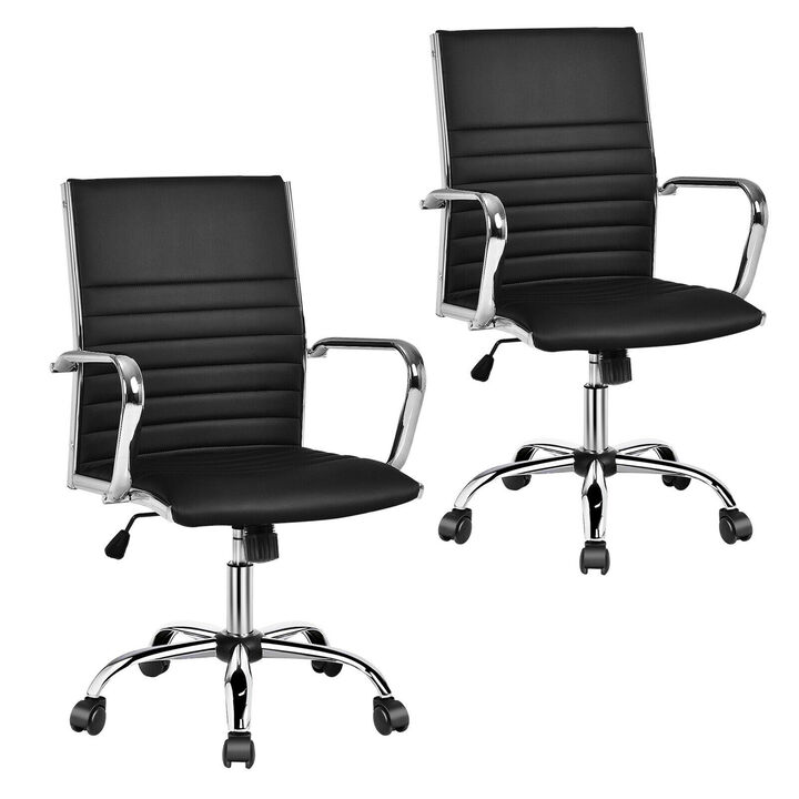 Costway Set of 2 PU Leather Office Chair High Back Conference Task Chair Black