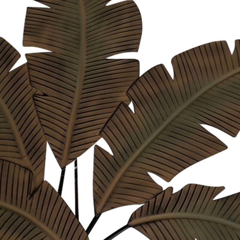 35 Inch Tropical Metal Palm Leaf Wall Mount Accent Decor, Brushed Green, Antique Yellow, Black image number 2