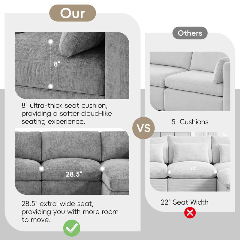 Merax Chenille 6-Piece Modular Sectional Sofa with Movable Ottoman image number 5