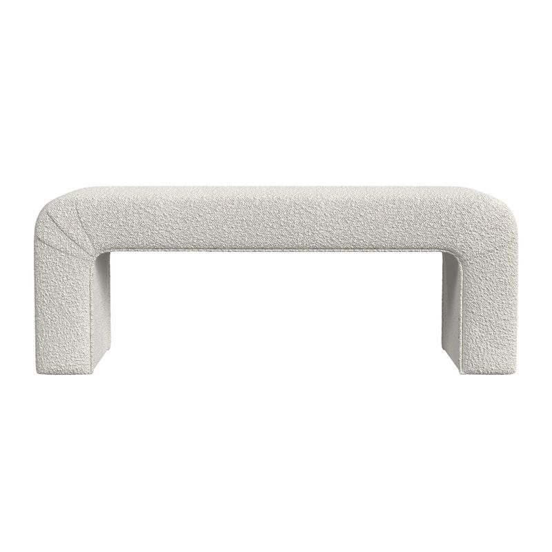 Gus Bench, Curved Arch Design, Cream Channel Tufted Velvet 48 Inch - Benzara image number 1