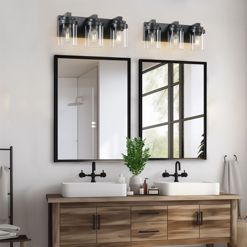 15.7 in. 3-Light Matte Black Wall Sconce with Clear Glass Shade image number 7