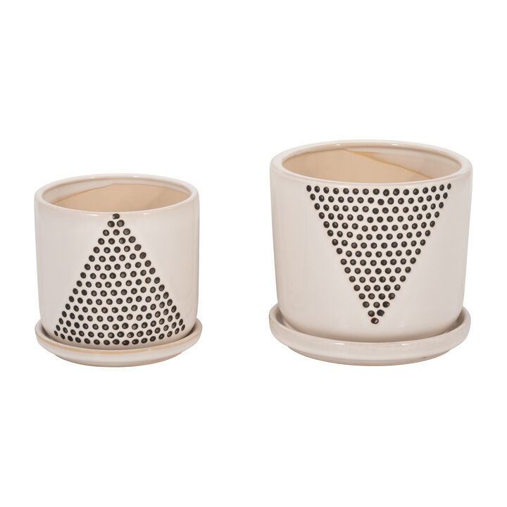 Triangle Dots Planter with Saucer, White Set