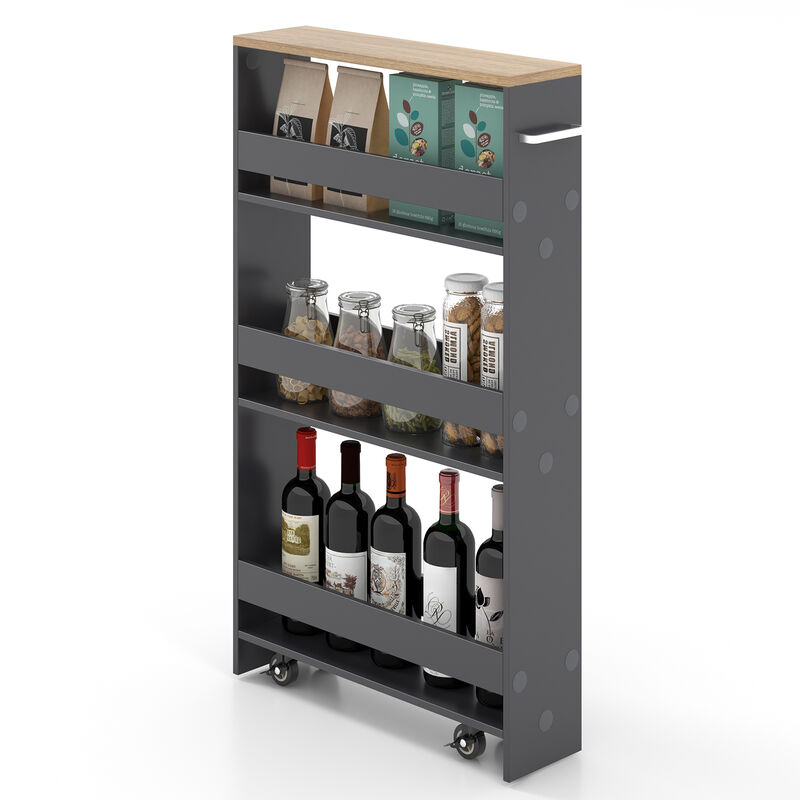 Multi-Purpose Narrow Rolling Cart with Open Shelves for Kitchen & Living Areas