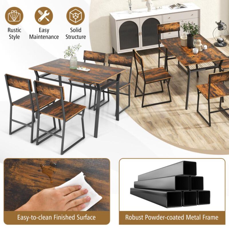 Hivvago 5 Piece Dining Table Set with Storage Rack and Metal Frame