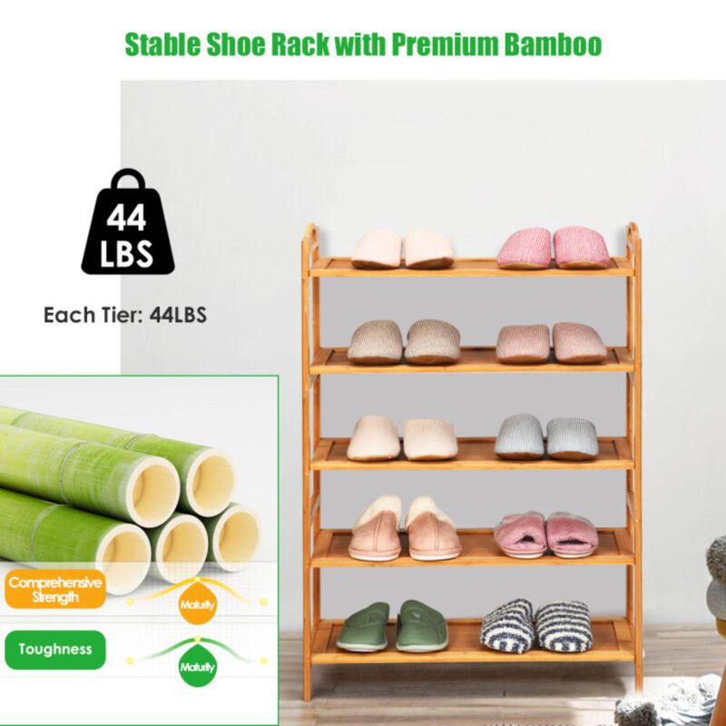Hivvago 5-Tier Bamboo FreeStanding Shoe Rack-Natural