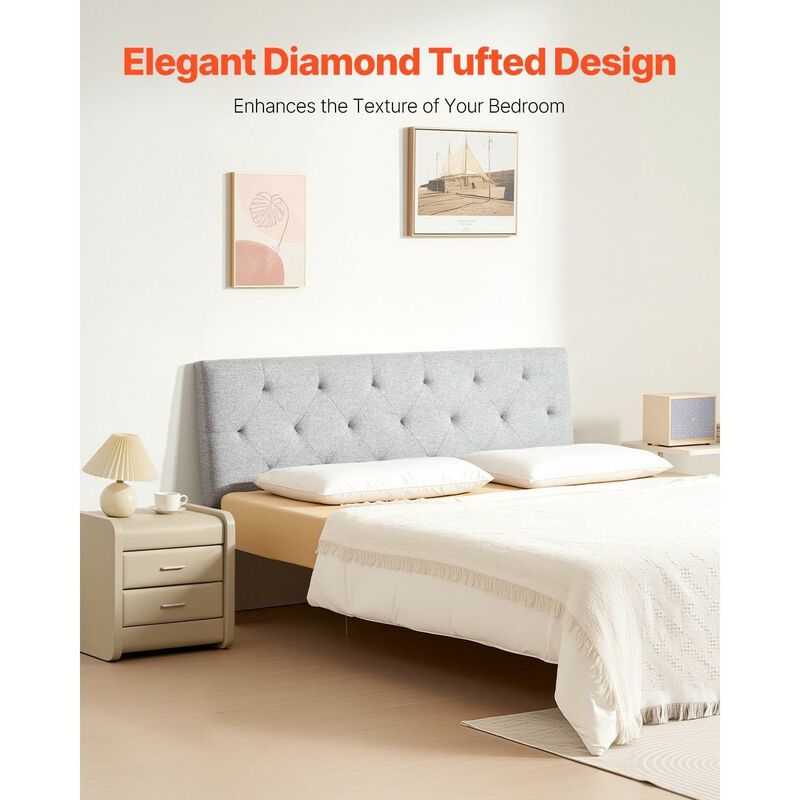 Full Size Headboard, Adjustable Height Diamond Tufted Upholstered Bed Headboard image number 7