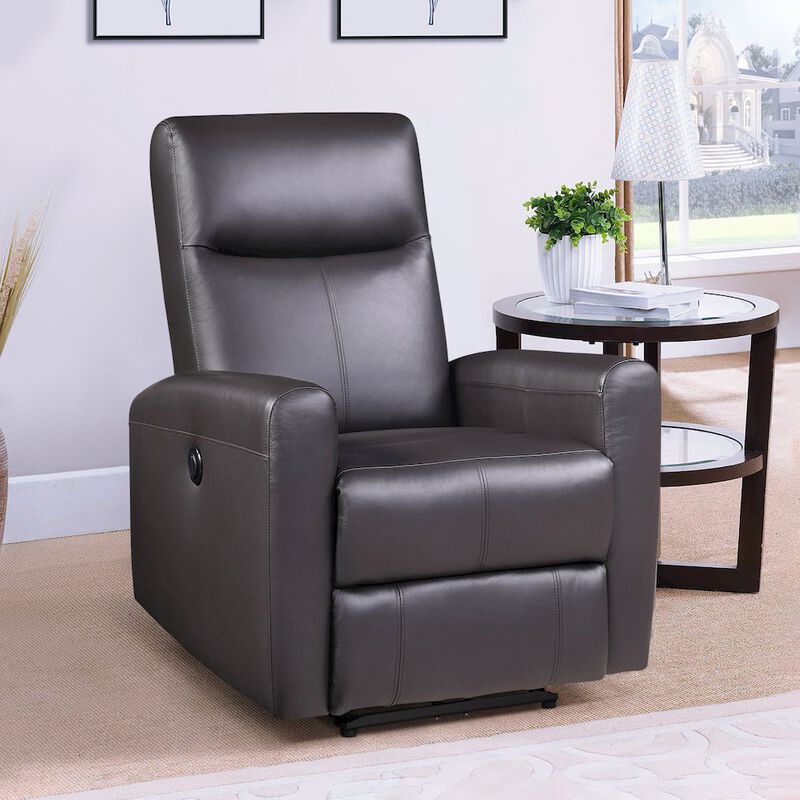 Plethoria Home Brown Power Recliner with Square Armrest