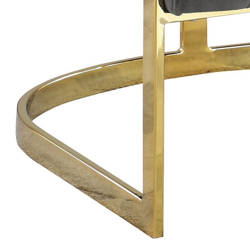 30 Inch Barrel Foam Accent Chair, Brushed Gold Floating Base, Gray Velvet-Benzara